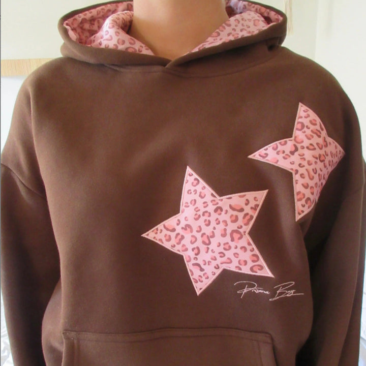 Women nan Oversize hoodie with star appliqués and lined hood StylebySassy