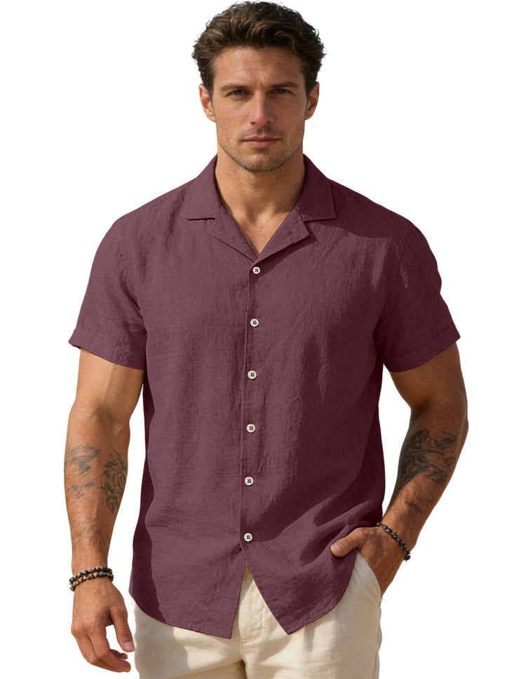 Men's airy linen camp shirt with open lapel collar short sleeve and relaxed summer fit StylebySassy