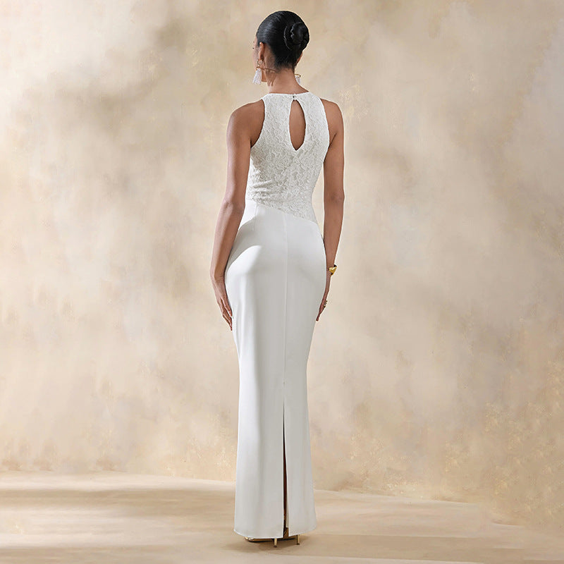 Women Elegant Wedding Dress with Lace Top and Gathered Hem StylebySassy