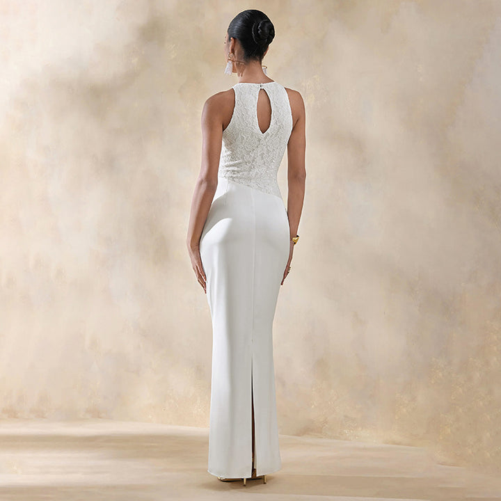 Women Elegant Wedding Dress with Lace Top and Gathered Hem StylebySassy