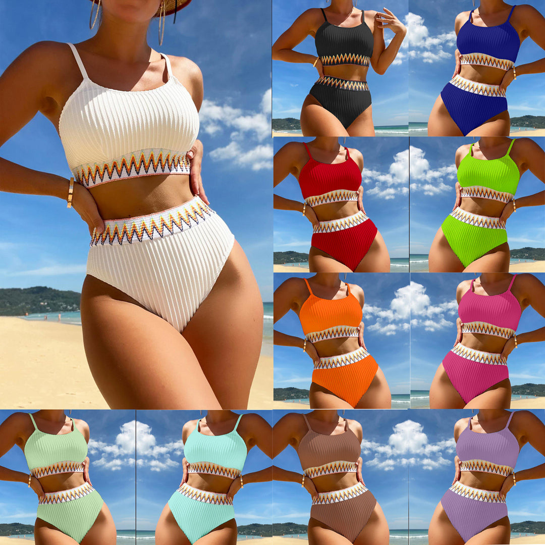 Women's High-Waisted Bikini Set with Refined Decorative Details StylebySassy