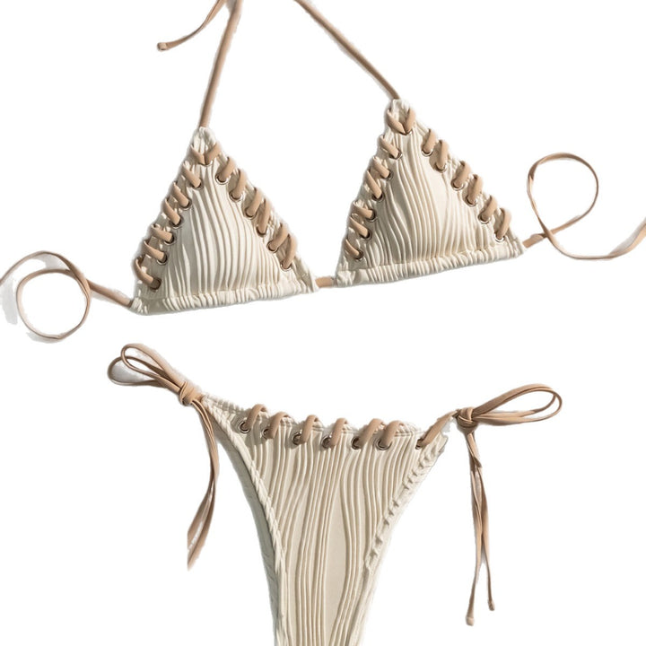 Women's triangle bikini with contrasting lacing details StylebySassy