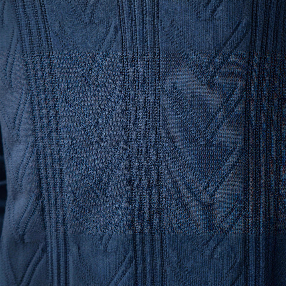 Men's fine knit polo sweater with V-neck, zigzag pattern and Kent collar StylebySassy