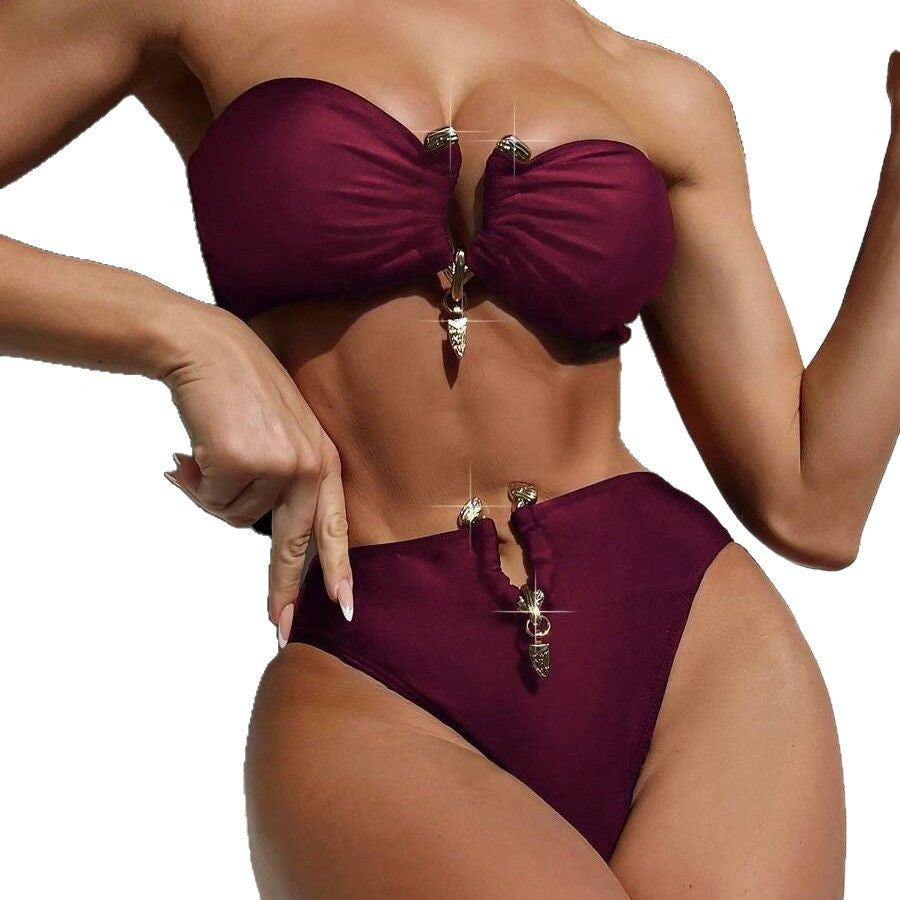 Women Bandeau Bikini with Shiny Accents StylebySassy