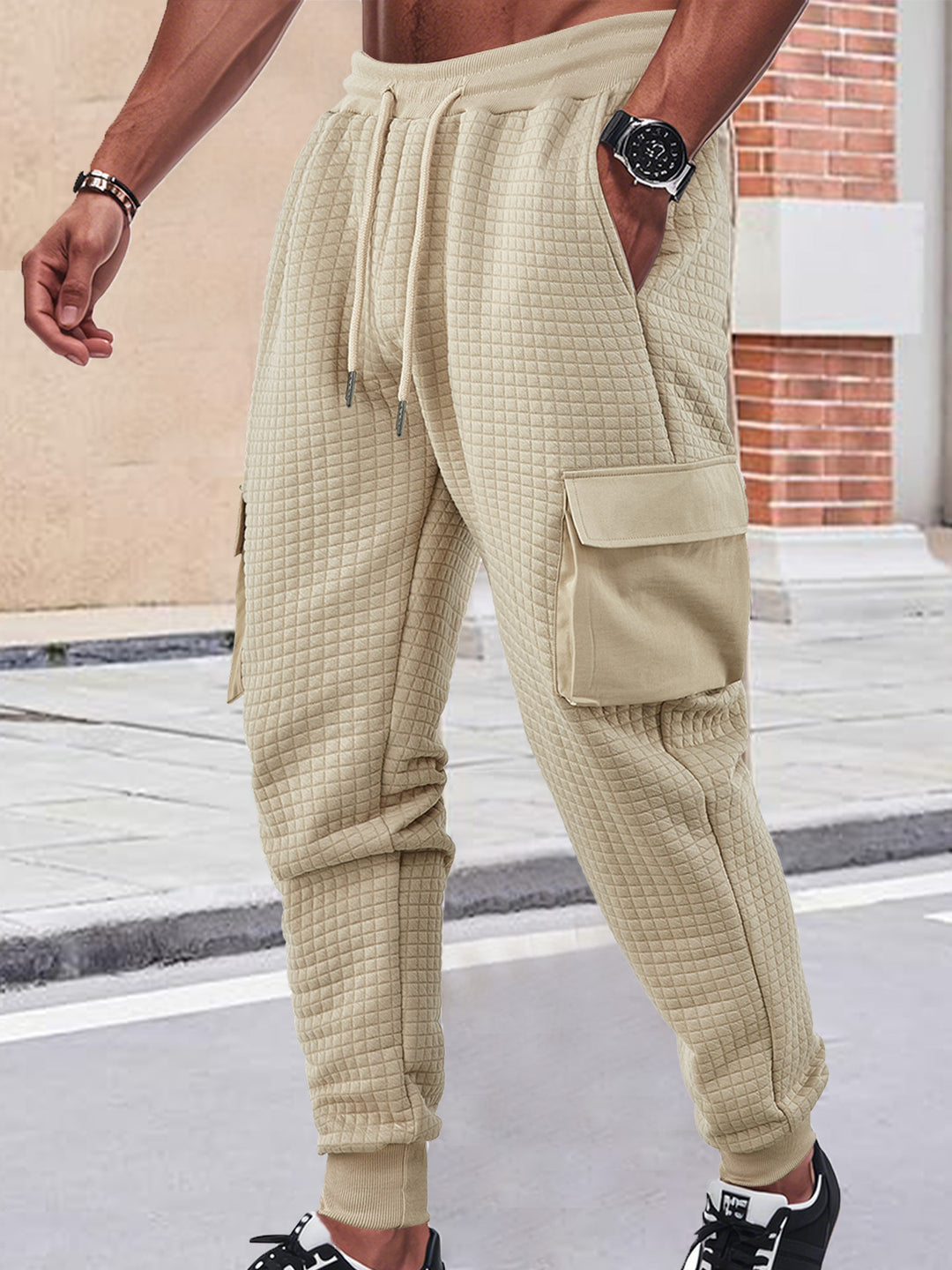 Men's Nano Square Structured Cargo Jogging Pants with Drawstring Waist and Patch Side Pockets StylebySassy