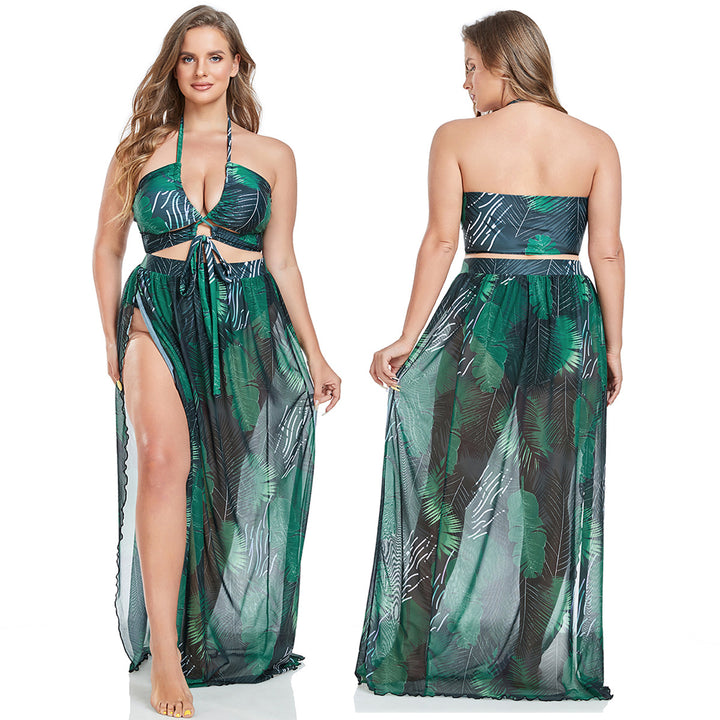 Women's swimsuit with elegant wrap skirt and summery palm print StylebySassy