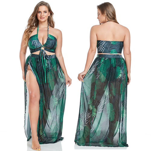 Women's swimsuit with elegant wrap skirt and summery palm print StylebySassy