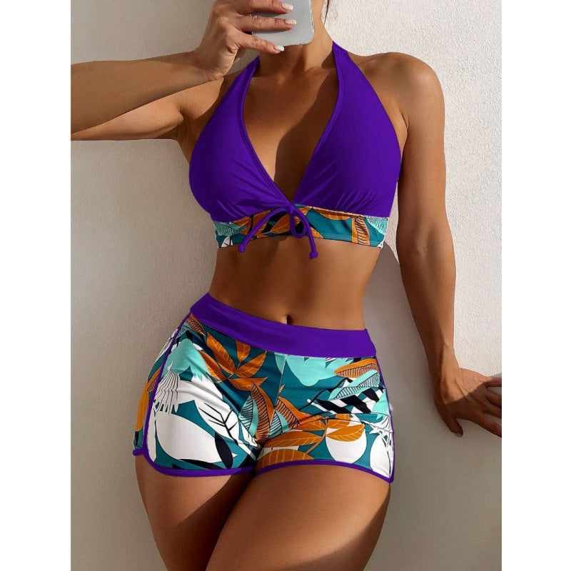 Women High-neck Bikini with Playful Floral Pattern StylebySassy