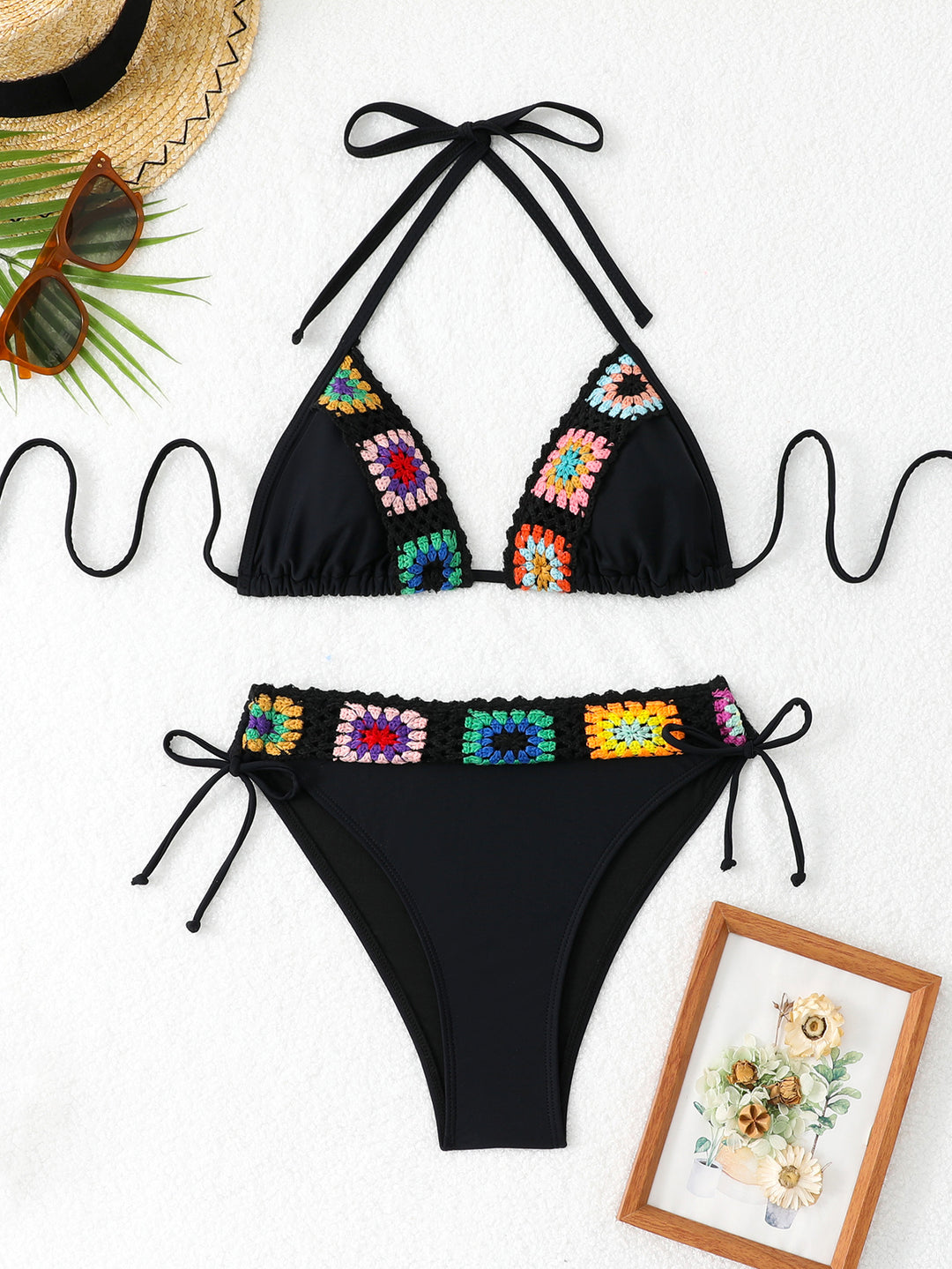 Women Triangle Bikini with creative crochet applications StylebySassy