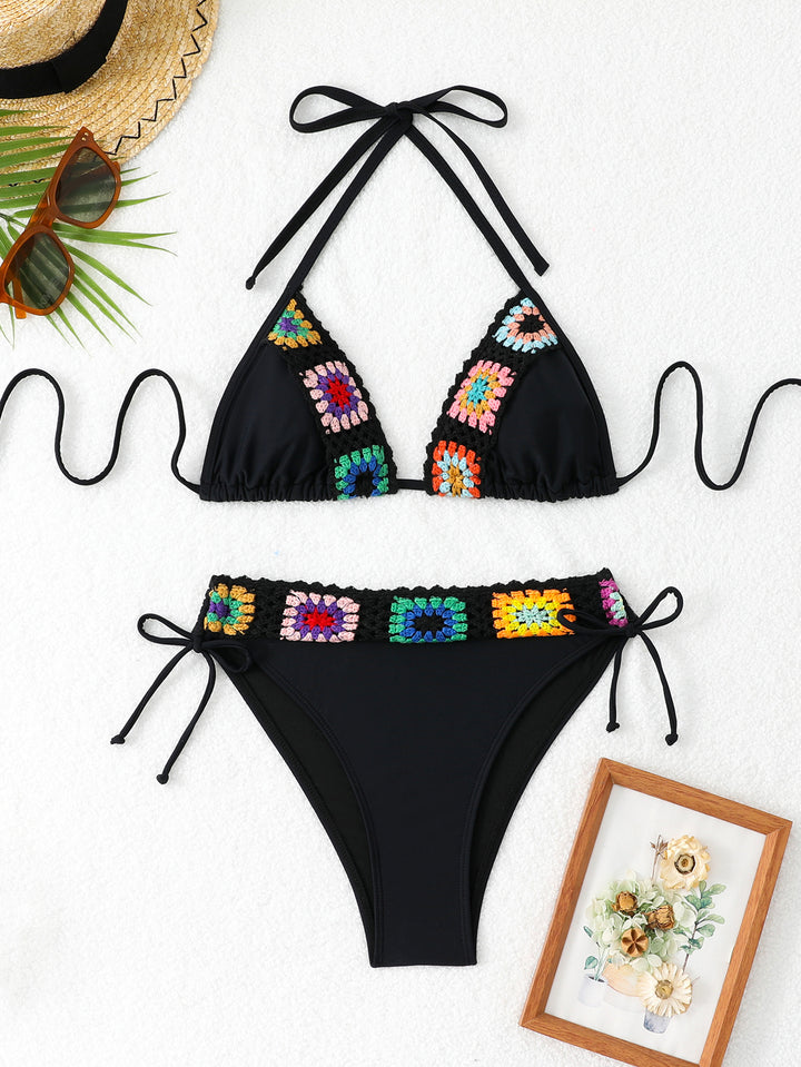 Women Triangle Bikini with creative crochet applications StylebySassy