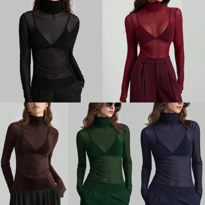 Women's Transparent Turtleneck Blouse with Body-Shaping Cut StylebySassy