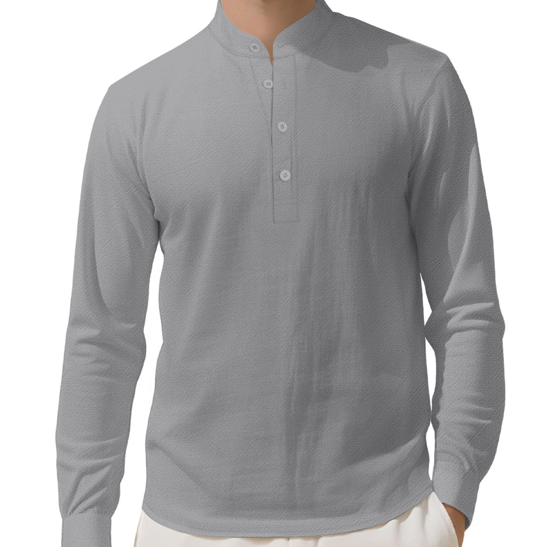 Men's Nehru collar Henley made of cotton stretch with concealed button placket and slim fit StylebySassy