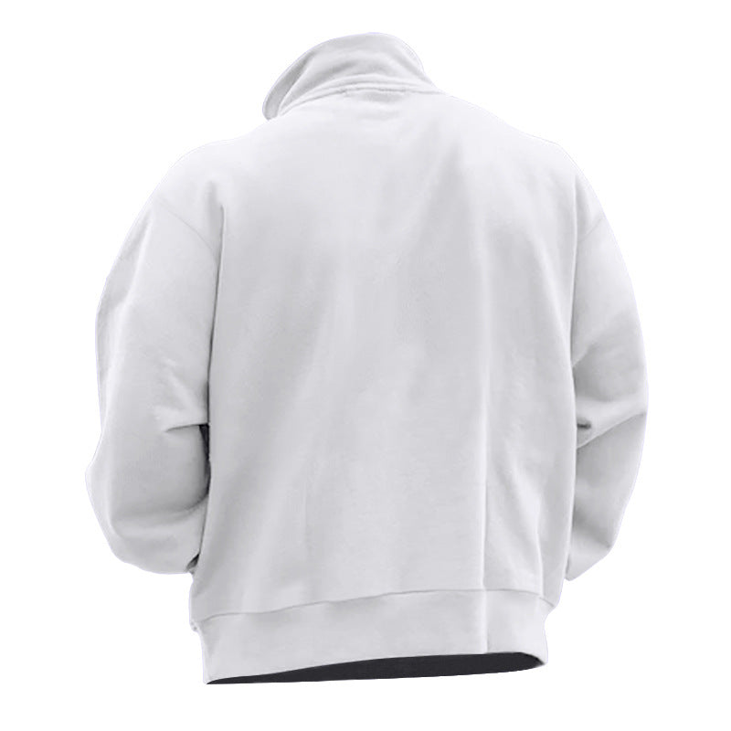 Men's high-quality sweatshirt with metal half-zip, reinforced stand-up collar, and discreet chest piping StylebySassy