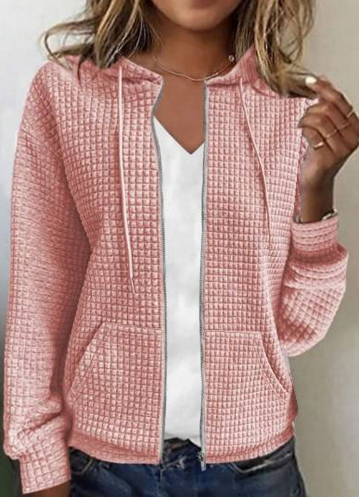 Women's quilted hooded jacket with waffle texture, full zip and kangaroo pockets StylebySassy