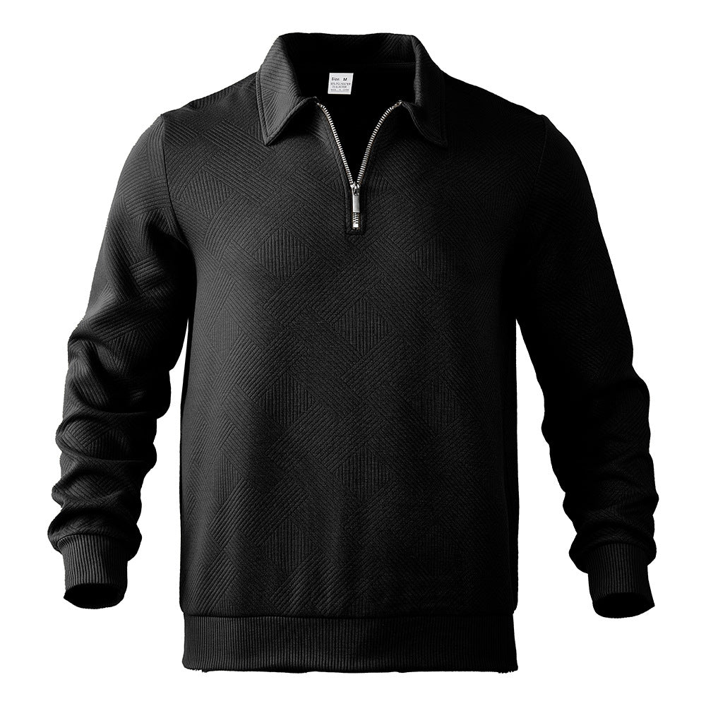 Men's nan Troyer in geometric structured knit with half-zip and polo collar StylebySassy