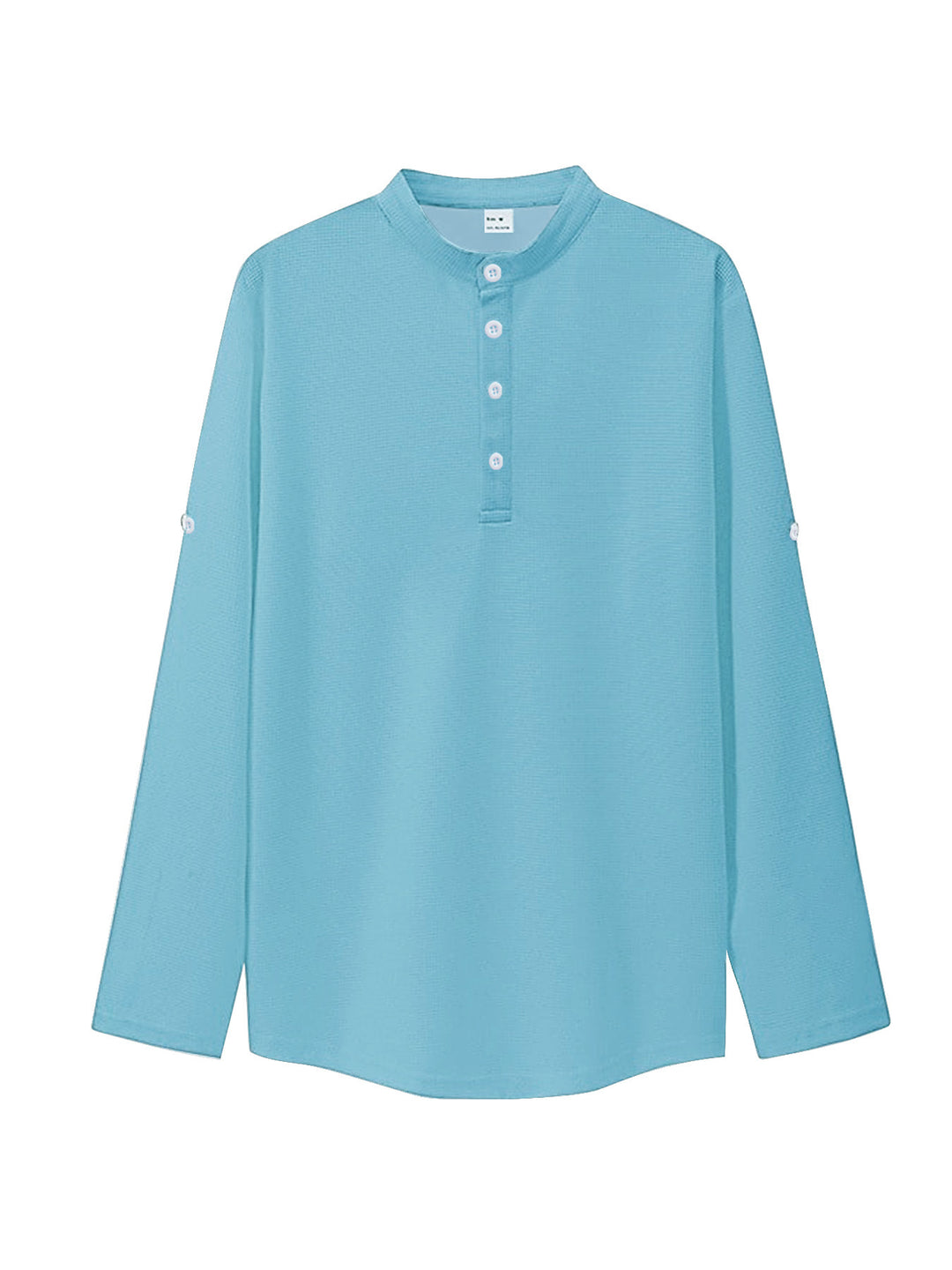 Women's oversized long sleeve Henley with stand-up collar waffle texture and sleeve fastening StylebySassy