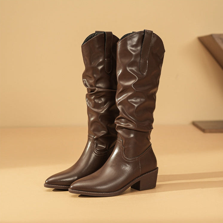 Women's Slouchy Mid-Calf Boots with Gathered Detail