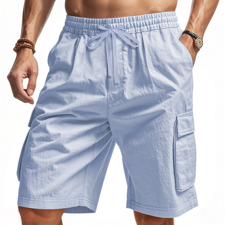 Men's casual cargo Bermuda shorts with elastic drawstring waistband, straight leg, and patch flap pockets StylebySassy