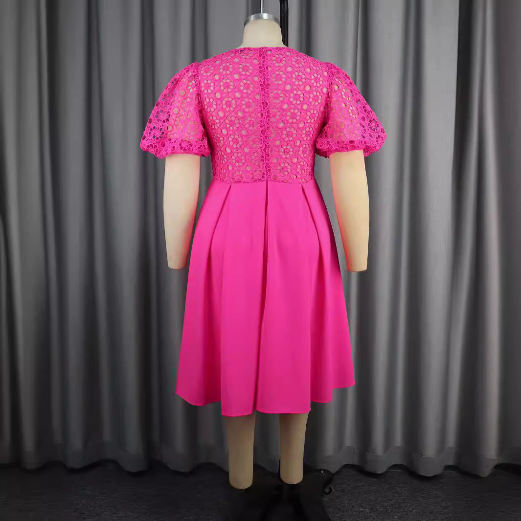 Women's Elegant A-line Dress with Cut-Out Details and Puff Sleeves StylebySassy