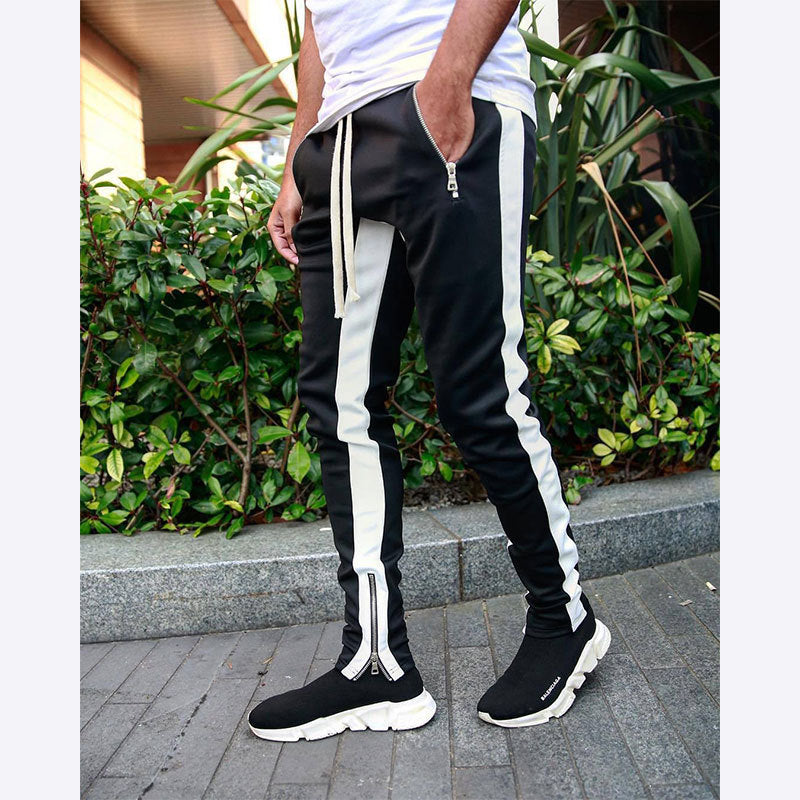Men's narrow jogging pants with side contrast stripe, drawstring and ankle zipper StylebySassy
