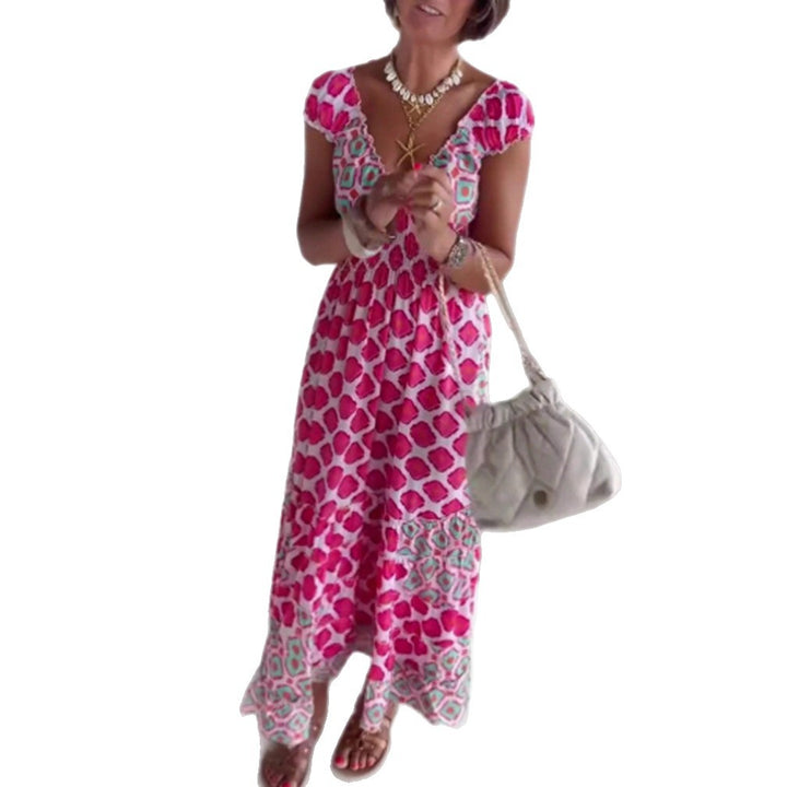 Women’s summer tiered dress with smocked top, V-neckline and puff sleeves StylebySassy