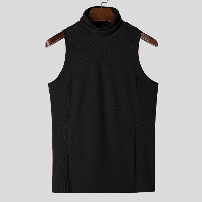 Women's sleeveless turtleneck top made of textured cotton blend StylebySassy
