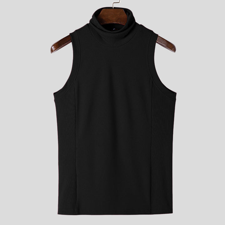 Women's sleeveless turtleneck top made of textured cotton blend StylebySassy