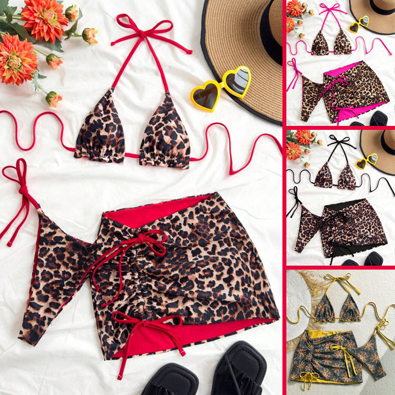 Women's triangle bikini set with ruffle-free details and wrap skirt StylebySassy
