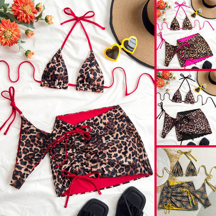 Women's triangle bikini set with ruffle-free details and wrap skirt StylebySassy