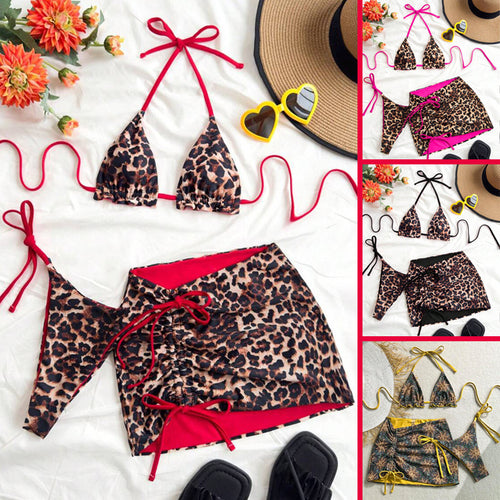 Women's triangle bikini set with ruffle-free details and wrap skirt StylebySassy