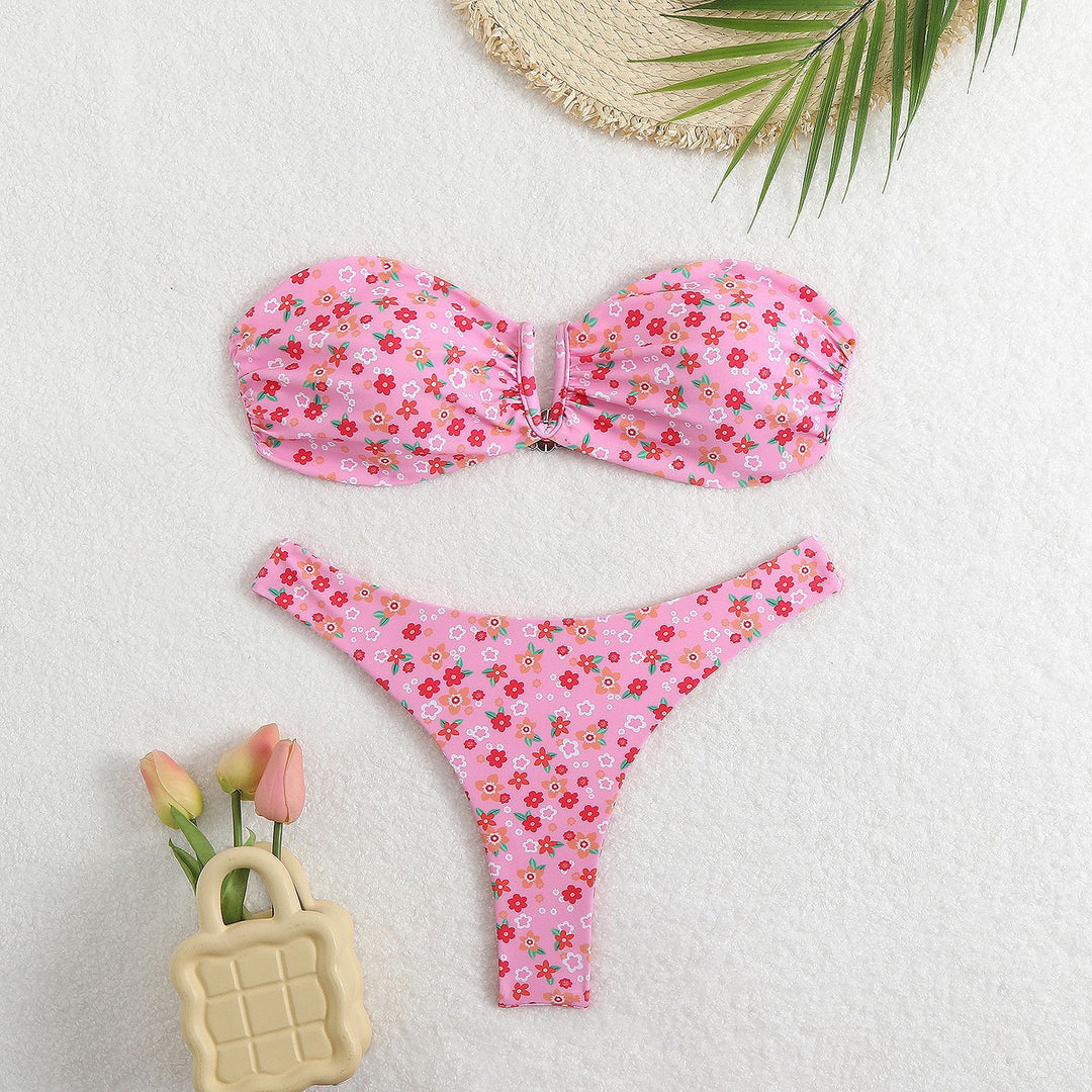 Women’s bandeau bikini with floral design and elegant closure StylebySassy