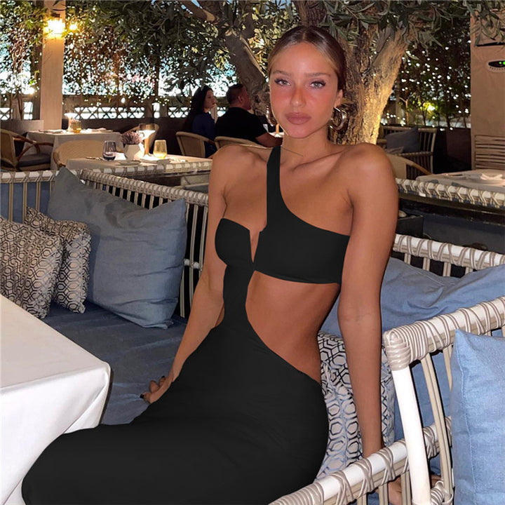 Women's Off-Shoulder Evening Dress with Asymmetric Neckline StylebySassy