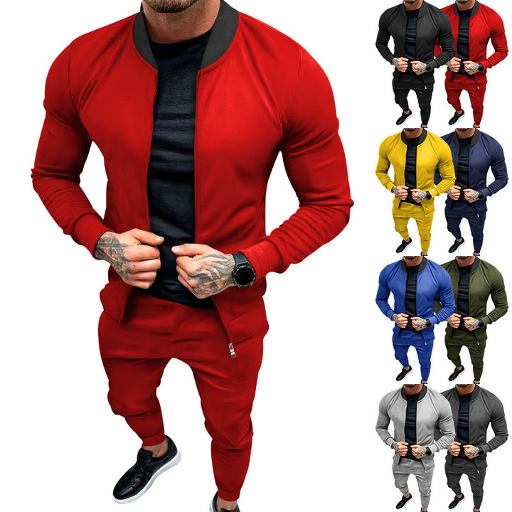 Men's sporty leisure training suit with tailored bomber jacket and tapered jogging pants made of elastic cotton blend StylebySassy