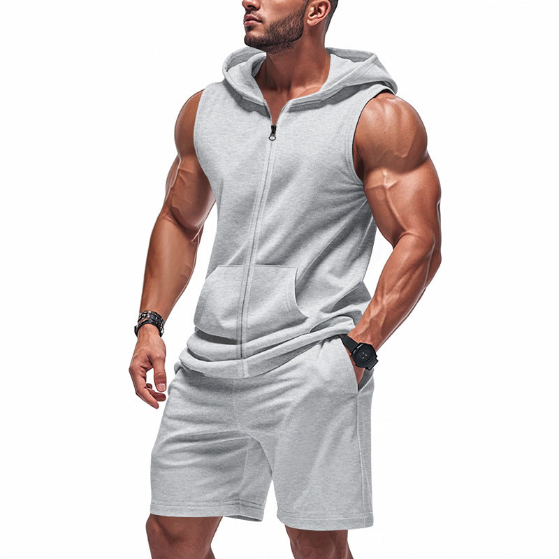 Men's sporty hoodie set with sleeveless sweatshirt, full zip, and training shorts StylebySassy