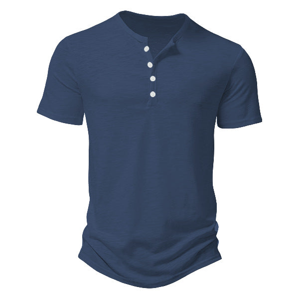 Men's short sleeve Henley style shirt made of slub cotton jersey with short button placket StylebySassy