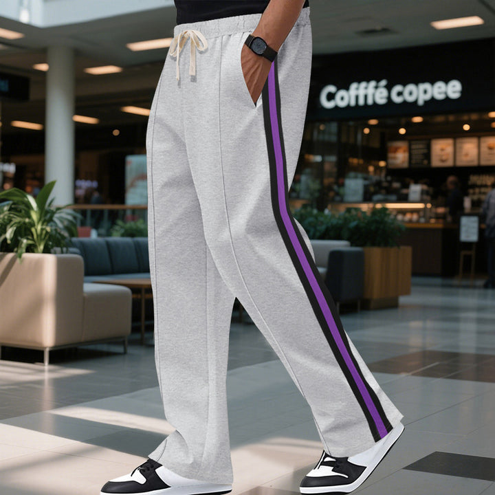 Men's loosely falling casual chinos with side contrast stripe and drawstring waistband StylebySassy