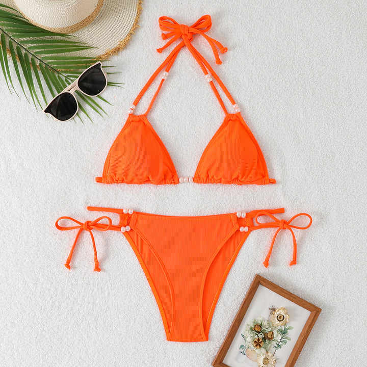 Women's Triangle Bikini with Refined Pearl Accents StylebySassy