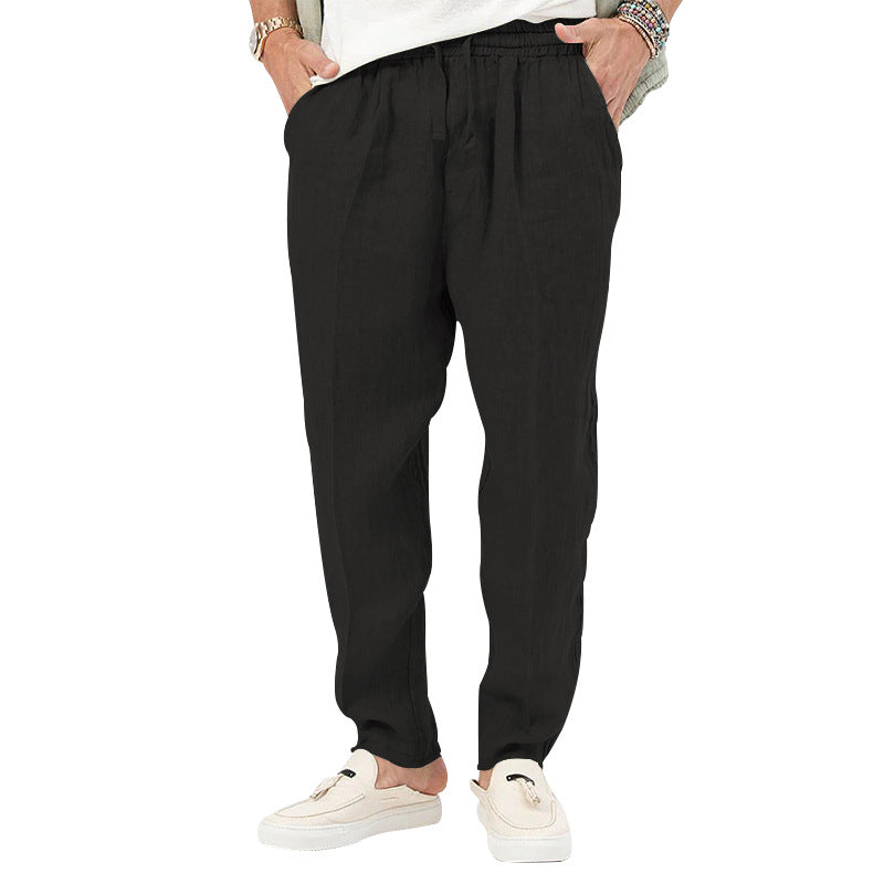 Men's linen jog pants with elastic tunnel drawstring waistband and tapered leg StylebySassy