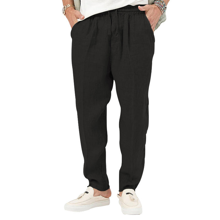 Men's linen jog pants with elastic tunnel drawstring waistband and tapered leg StylebySassy
