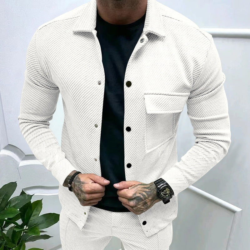 Men's nan urban shirt jacket set in textured cord look with chest flap and narrow fit StylebySassy