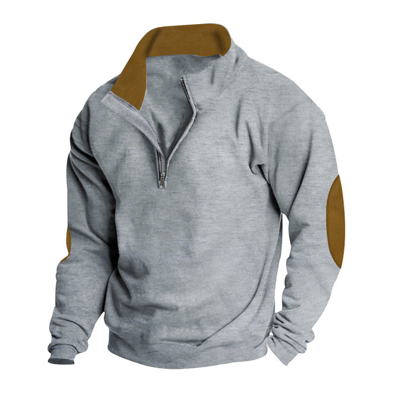 Men's nano comfort pullover with short zipper, stand-up collar, reinforced elbow patches, and brushed inner lining StylebySassy