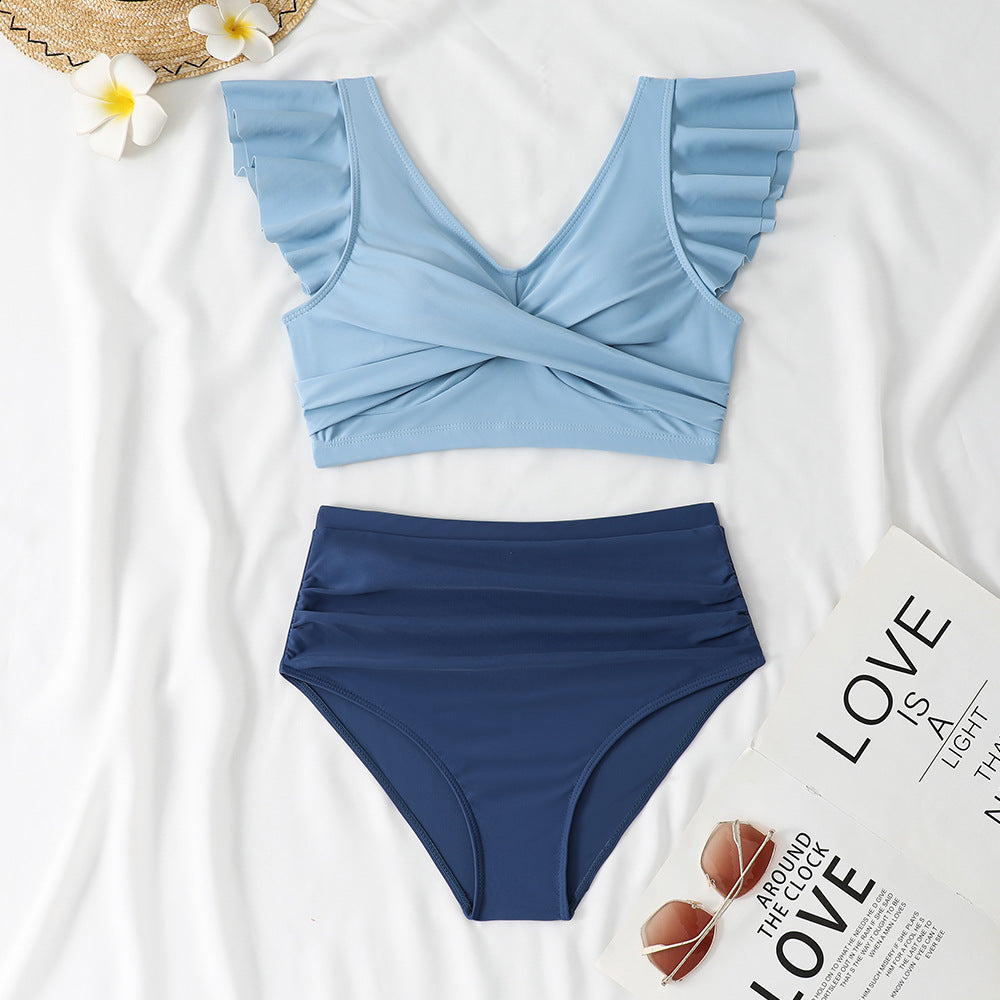 Ladies Two-Piece High-Waist Bikini Set with Ruffle Details StylebySassy