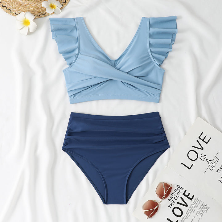 Ladies Two-Piece High-Waist Bikini Set with Ruffle Details StylebySassy