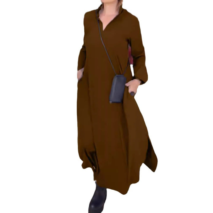 Women's loose maxi dress with side slits and patch pockets StylebySassy