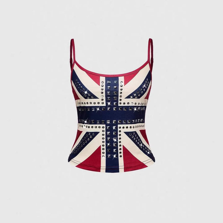Women's tank top with stylish Union Jack design and studs StylebySassy
