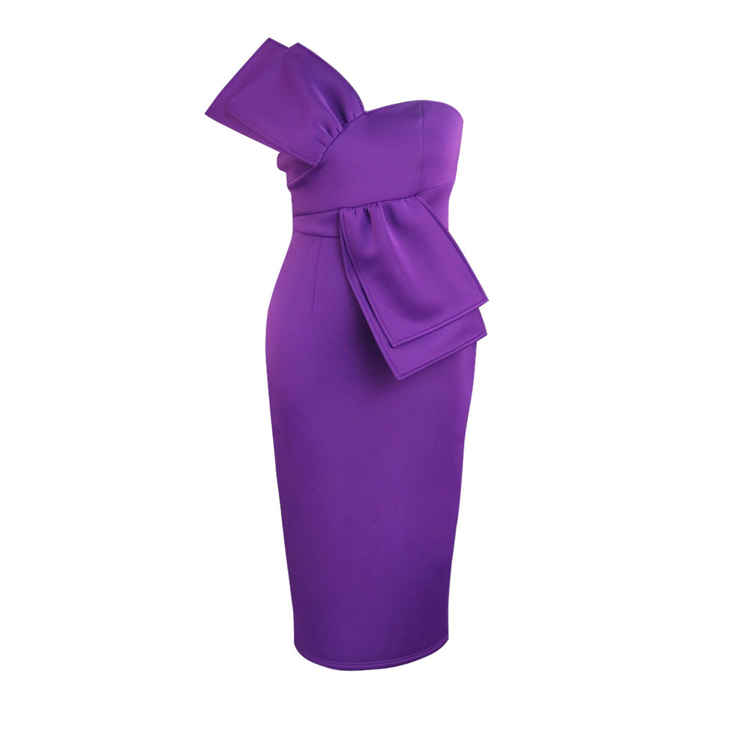 Women's sheath dress with asymmetrical design and voluminous bow detail StylebySassy