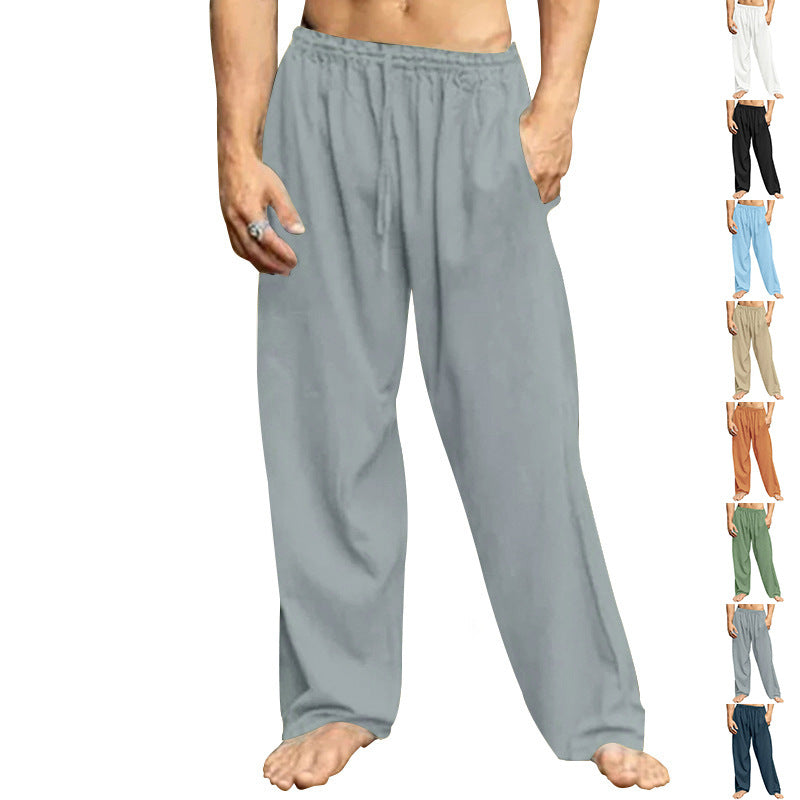 Men's relaxed trousers with wide leg elastic drawstring waistband and side pockets StylebySassy