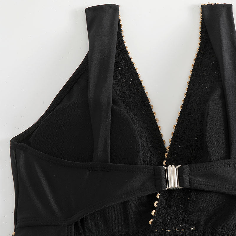 Women's One-Piece Swimsuit with Elegant V-Neck and Golden Details StylebySassy