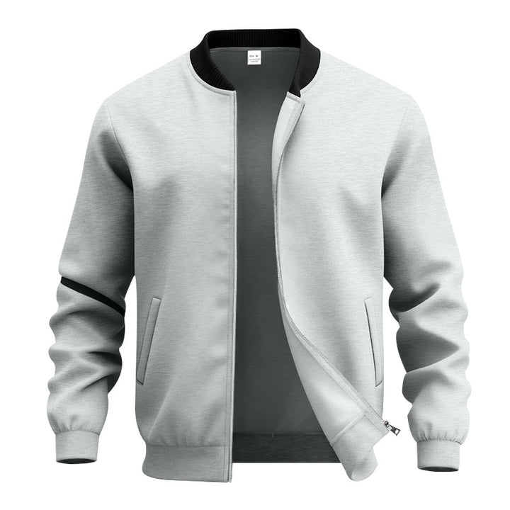 Men's lightweight bomber-style blouson with partially concealed zipper, ribbed cuffs, and side pockets StylebySassy