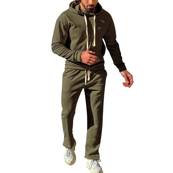 Men's waffle jersey comfort set with hood, drawstring waist, and straight leg StylebySassy